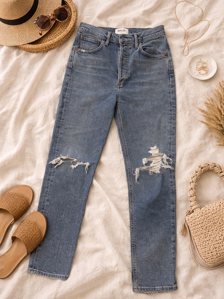 Agolde Vintage Blue Distressed Straight Leg Jeans